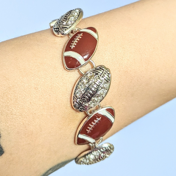 Football bling charm sport mom bracelet magnetic clasp with rhinestones - Picture 2 of 9